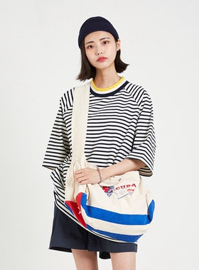 韩国代购19SS Cuba cotton crossbag 字母风棉质邮差包