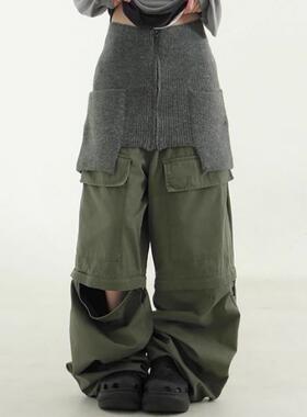 韩国代购24 detachable catton cargo banding pants裤腿可拆新款