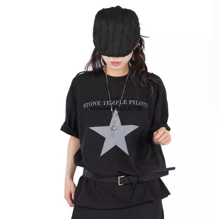 韩国代购设计师做旧印花T恤男女
