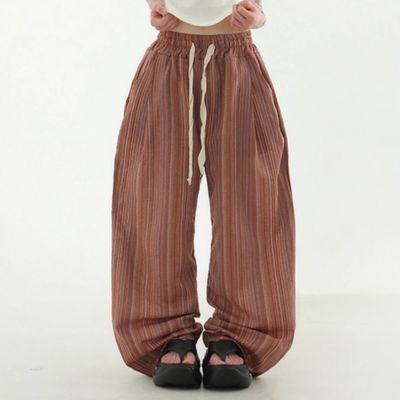 韩国代购25S/S ETHNIC STRIPE PANTS 混色竖纹抽绳长裤
