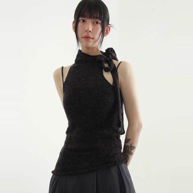 韩国代购24F/W strap halter neck sleeveless knit top