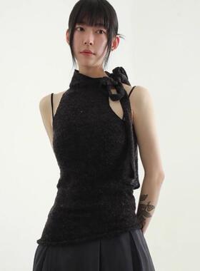 韩国代购24F/W strap halter neck sleeveless knit top