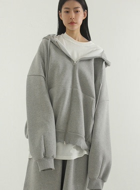 韩国代购21F/W oversize balloon 2way hood zip-up 宽松拉链帽衫