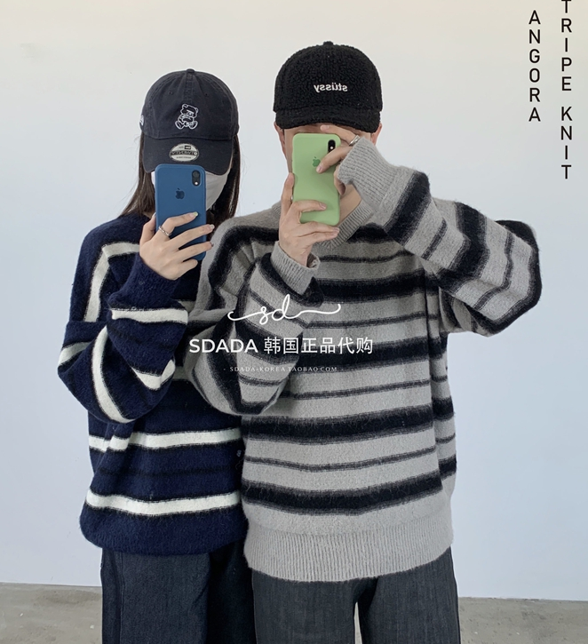 韩国代购20fwstriped男女毛衣