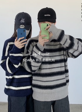 韩国代购20FW ANGORA STRIPED KNIT 羊毛宽松条纹毛衣 男女