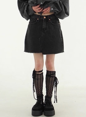 韩国代购24 cut off unbalanced denim mini skirt 设计师牛仔裙