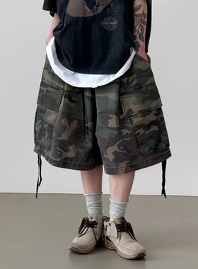 韩国代购26S/S camo pattern cargo half banding pants 迷彩短裤