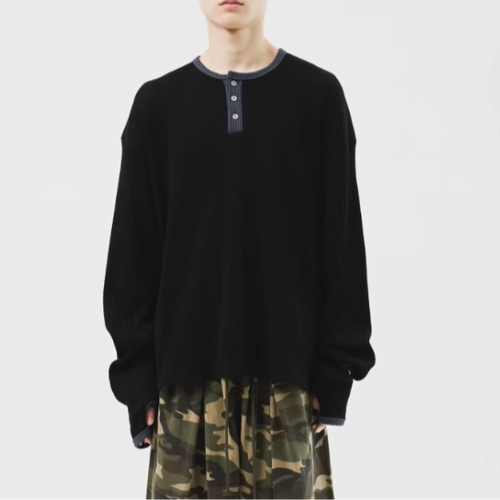 华夫格套指长袖T恤韩国代购