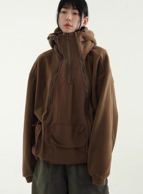 韩国代购24F/W high neck muilti zip-up fleece anorak 拉链帽衫