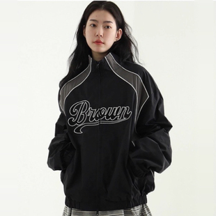 25A jacket track 字母刺绣拼色夹克外套 embroidery 韩国代购