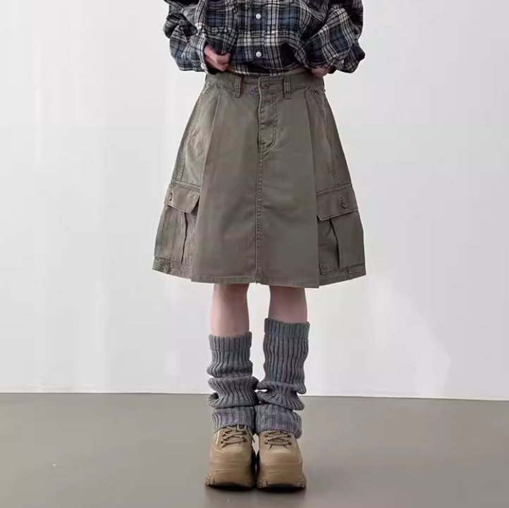 韩国代购26A/W pleated cargo midi skirt 设计师工装中裙 裙子