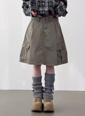 韩国代购26A/W pleated cargo midi skirt 设计师工装中裙 裙子