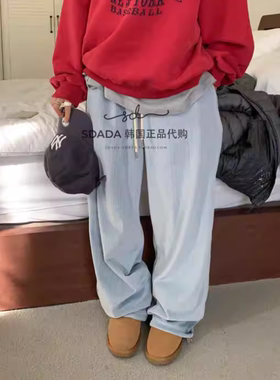 韩国代购25F/W WIDE GOLGI PANTS 宽松垂感竖纹长裤加绒