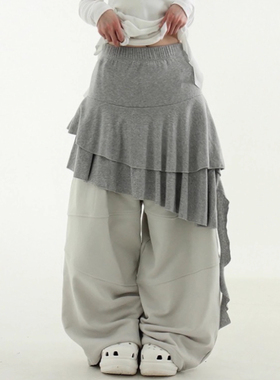 韩国代购25A/W silket unbal can-can banding midi skirt 裙子