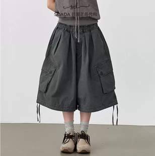 韩国代购26S/S vintage cotton cargo bermuda banding pants短裤