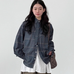 shirt 衬衫 花纹长袖 unisex tie pattern paisley 25F 韩国代购