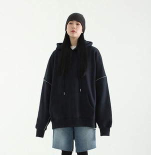 韩国代购20FW over fit overlock line hoody 落肩宽松套头帽衫