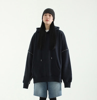 韩国落肩宽松套头帽衫