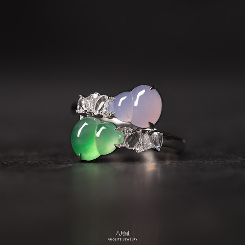 可叠搭可独戴的简约翡翠戒指两枚