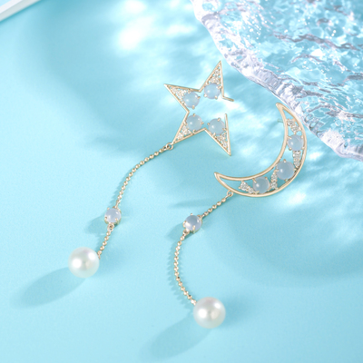 缅甸天然高冰种翡翠星月耳环