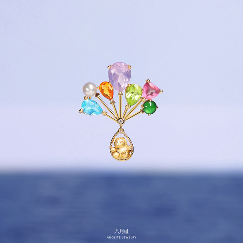 小熊系列一环游地球80天 天然翡翠珍珠白蓝宝水晶925银镀金吊坠女