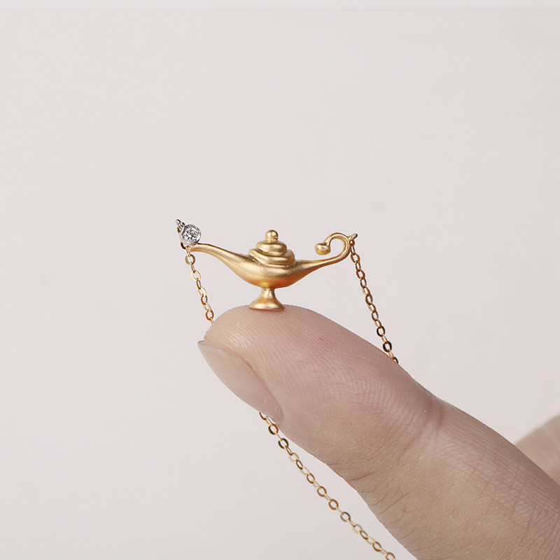 阿拉丁神灯 心想事成天然钻石18K金项链女创意锁骨链 八月里珠宝
