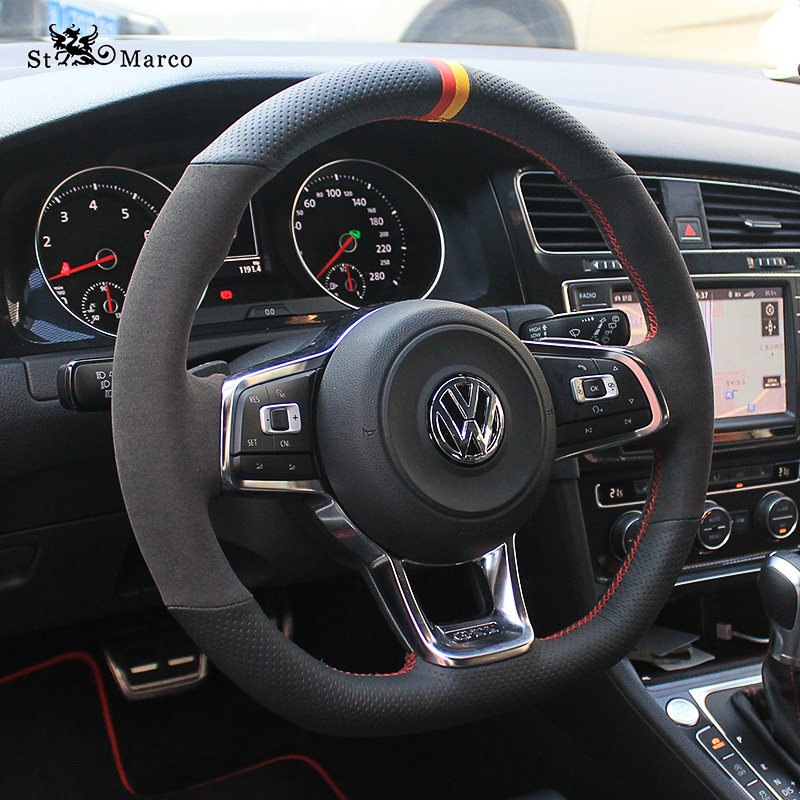 圣玛克 高尔夫7 GTI Golf R 尚酷 速腾GLI 真皮翻毛手缝方向盘套
