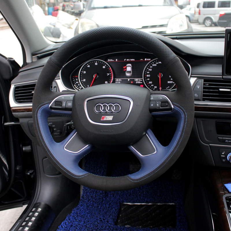 圣瑪克 奧迪A4L A6L Q3 Q5 Q7 S8真皮 反絨翻毛手縫方向盤套 全包
