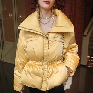 茉莉黄小众时髦设计感丝光缎法式轻奢收腰高端90白鸭绒羽绒服外套