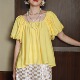 衬衫 宽松显瘦时髦减龄短袖 上衣女 浪漫温柔风方领柠檬黄泡泡袖 法式