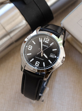 卡西欧手表绅士风皮带日历石英防水网红INS时尚男表MTP-V004L-1B