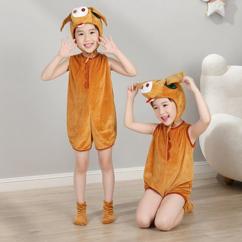 儿童舞台剧三只小猪演出服男童棕猪衣服幼儿园走秀角色扮演薄款夏