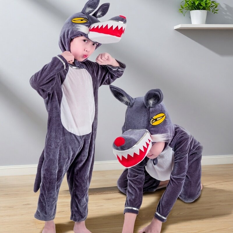 儿童大灰狼演出服男童化妆舞会动物服装幼儿园小狼衣服走秀亲子装