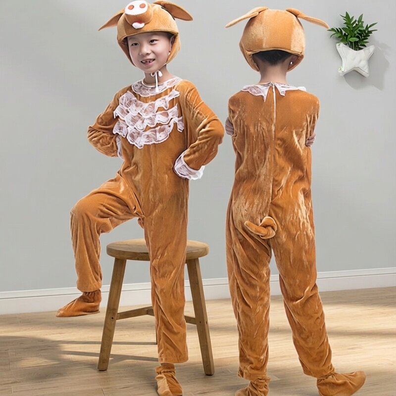男童可爱动物演出服幼儿园舞台剧三只小猪舞蹈服棕猪服装女童卡通