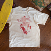 滑板熊Ollie猫vintage卡通米色阿美咔叽重磅复古短袖 宽松情侣T恤