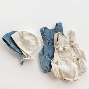 超萌婴儿拍照衣服百天宝宝衣服牛仔连体衣洋气男女童夏款背带裤
