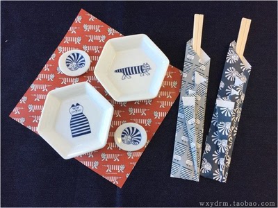 小猫咪日式小碟子筷架一套