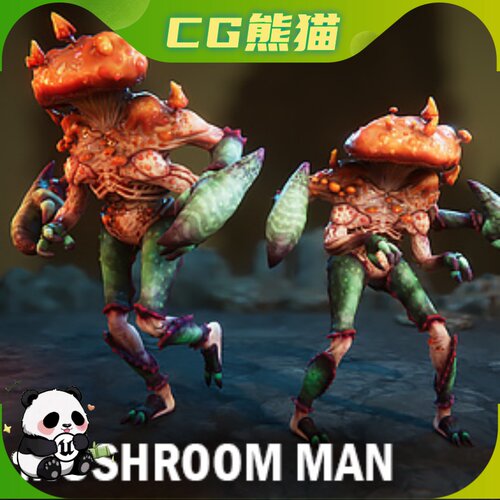 UE5虚幻5 Mushroom man 游戏低多边形蘑菇人怪物角色带动画