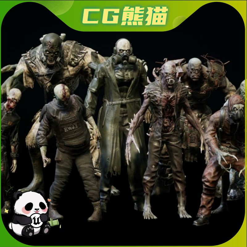 UE4虚幻5 SuperZombie Pack 射击游戏丧尸角色模型合集8个
