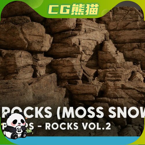 UE5虚幻5.2-5.7 Rocks VOL.2 Snow, Wetness, Moss 岩石苔藓模型