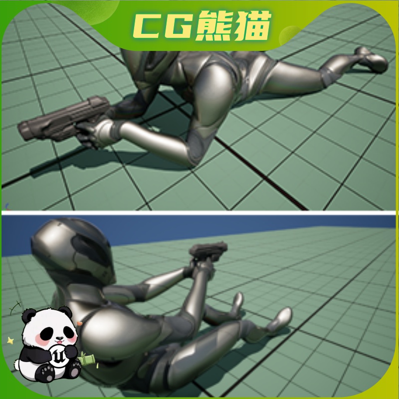 UE5虚幻5 Pistol Prone Animation Pack手枪持枪俯卧动画包