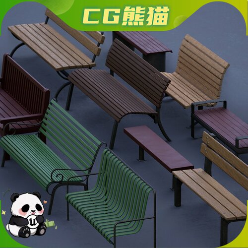 UE5虚幻5 Urban city bench pack 01 城市公园长椅模型