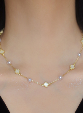 轻奢四叶草仿珍珠项链女气质百搭