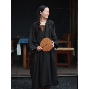 国色/听花香 夏 珍珠缎双面穿香云纱开衫  百搭长款袍子