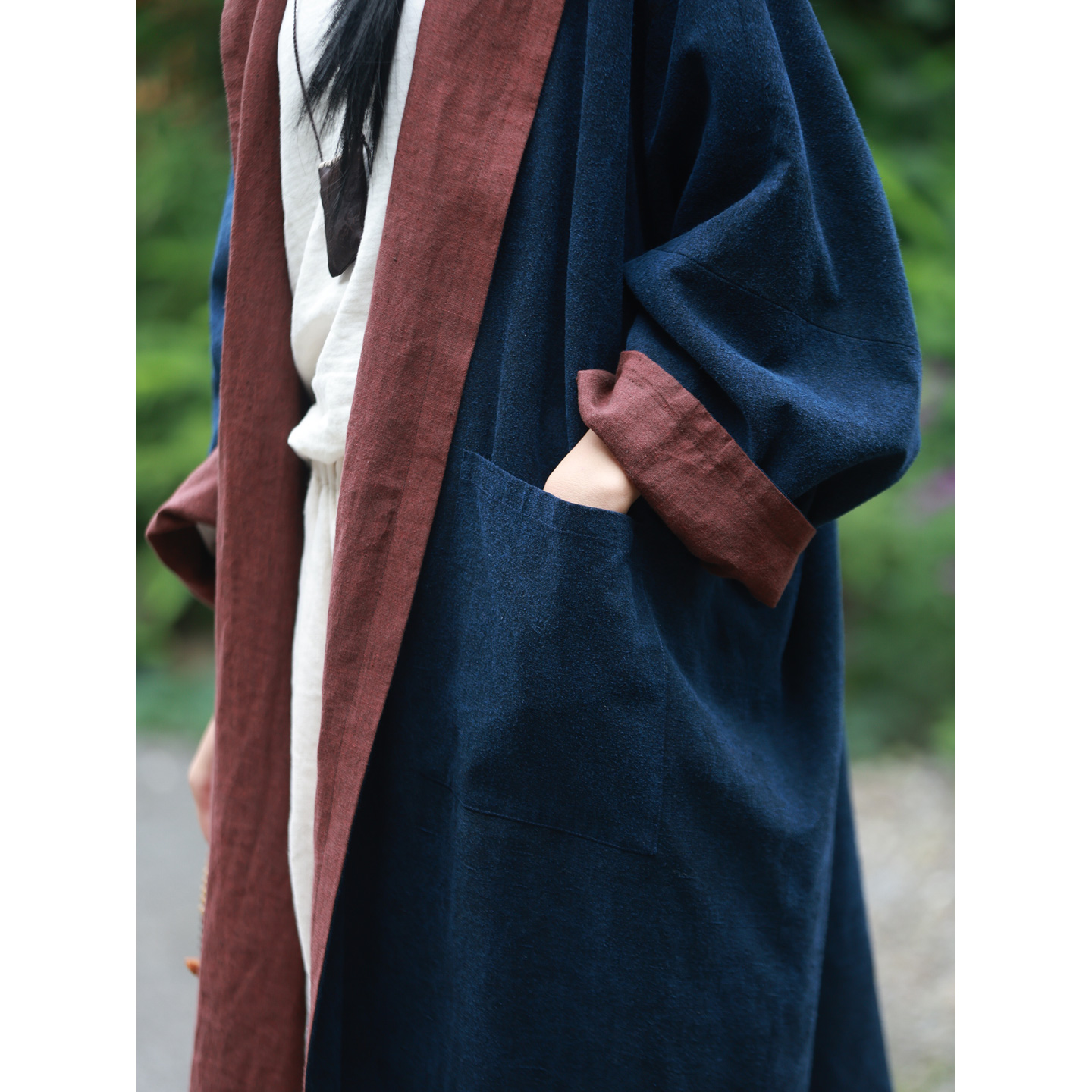 双面穿柞蚕丝疙瘩绸松弛感风衣