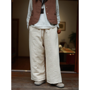 休闲禅意素雅百搭棉裤 奶豆 和纸麻夹棉保暖长裤 听花香 米杏