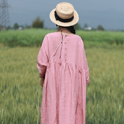 温柔袍子前后两穿长款连衣裙