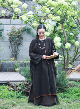 老茶香/听花香归野春柞丝疙瘩绸香云纱侘寂禅系休闲重工国风袍