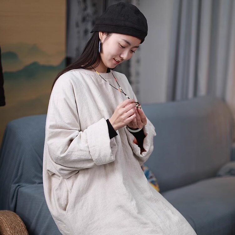 无尘冬听花香秋冬色织汉麻棉服新雪丽宽松白色禅意高级感袍子棉袄