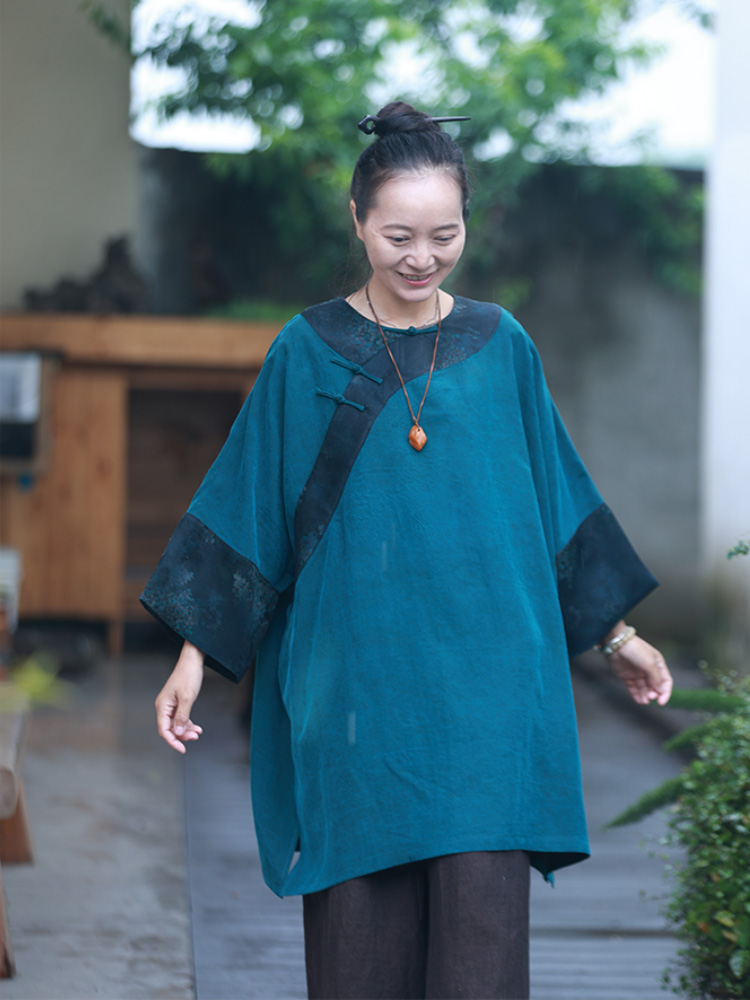 中式国风宽松气质中长袍子上